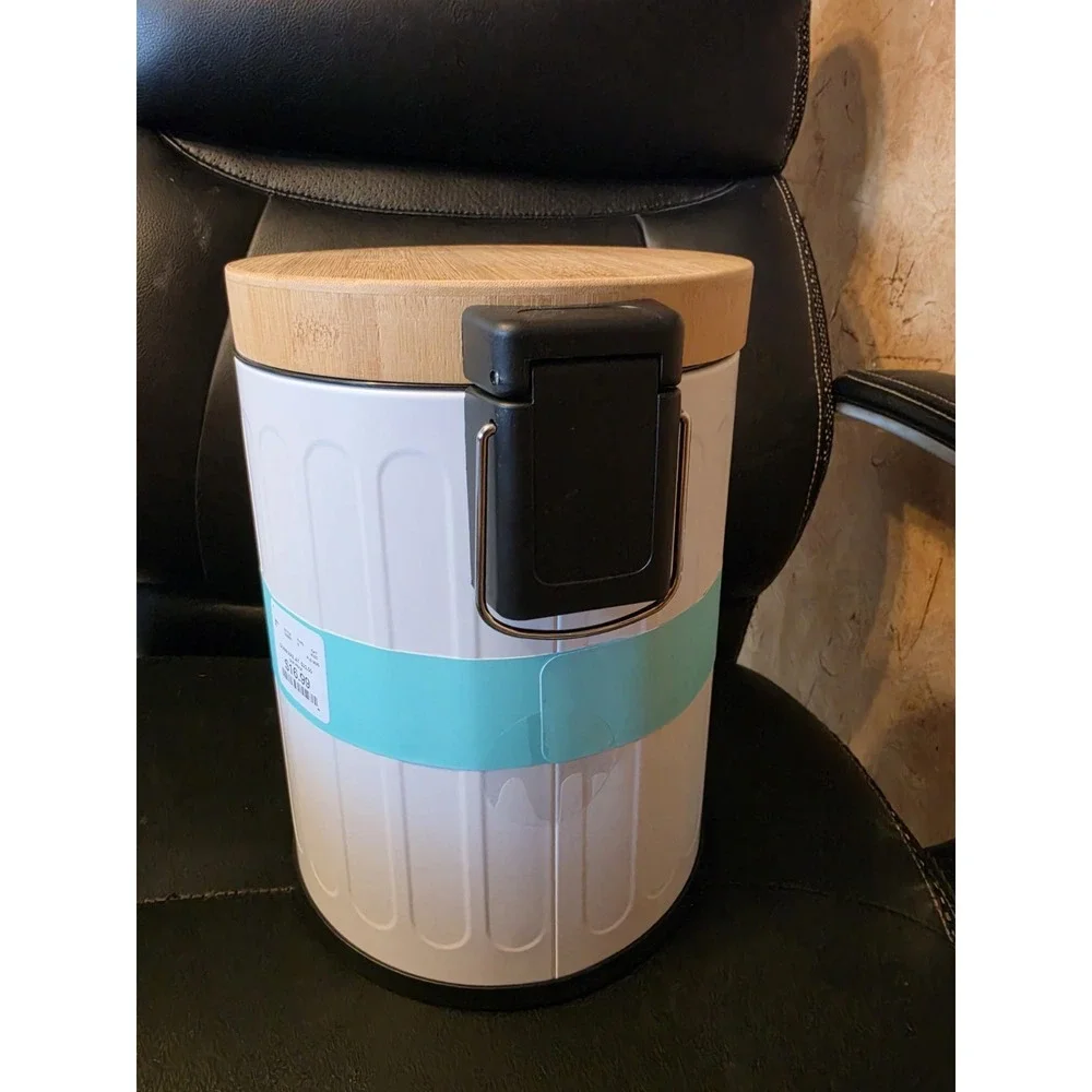 Martha Stewart Home 1.3-gallon pedal bin, durable white metal body w/...